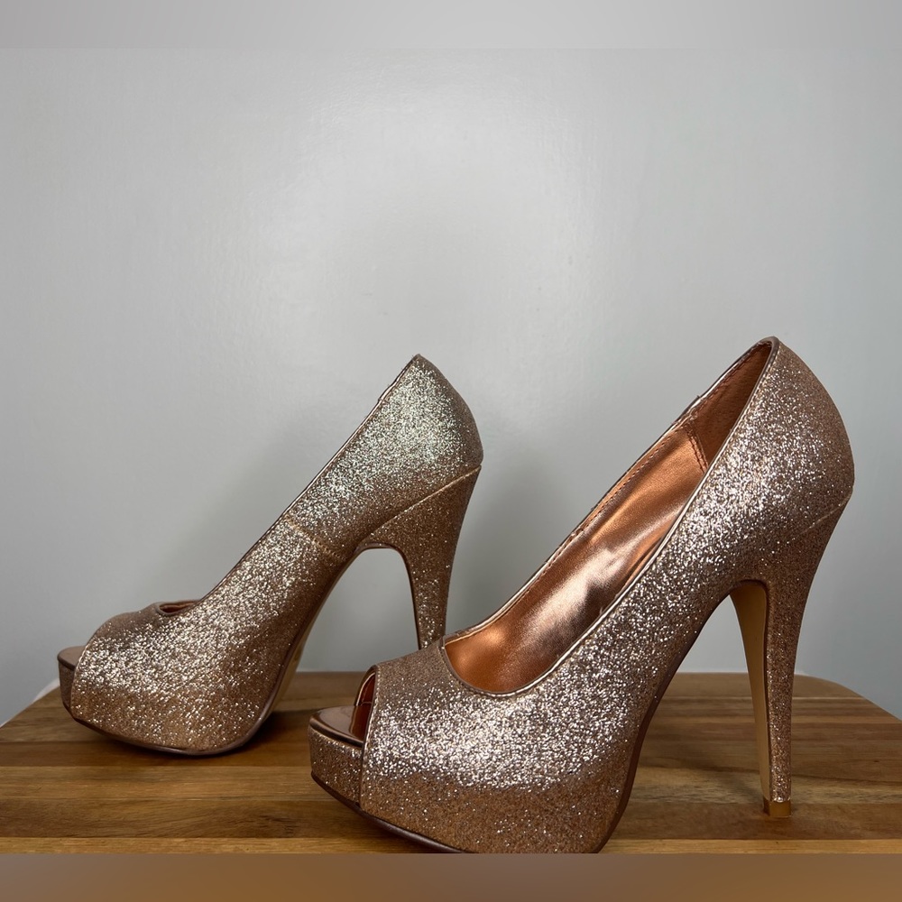 Chinese Laundry Glitter Peep Toe Pumps